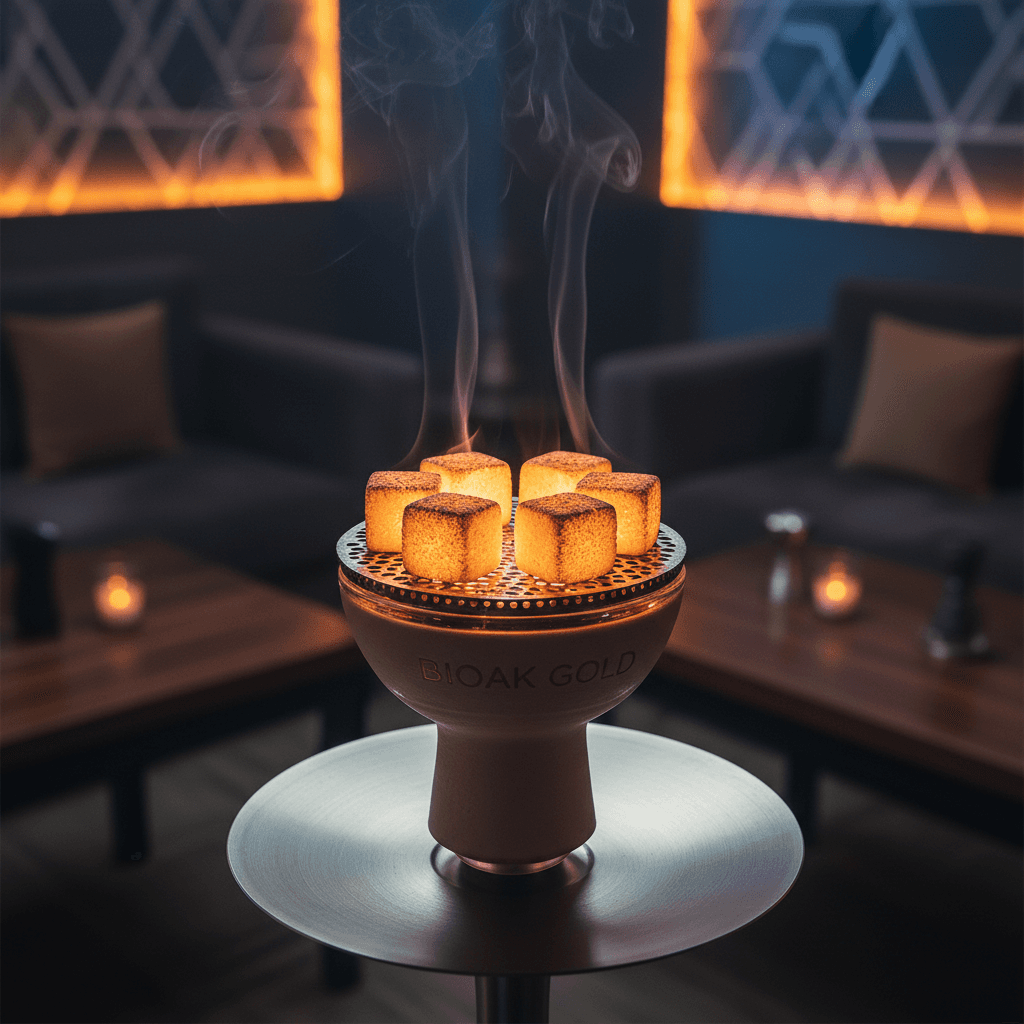 Bioak charcoal burning with clean, minimal ash