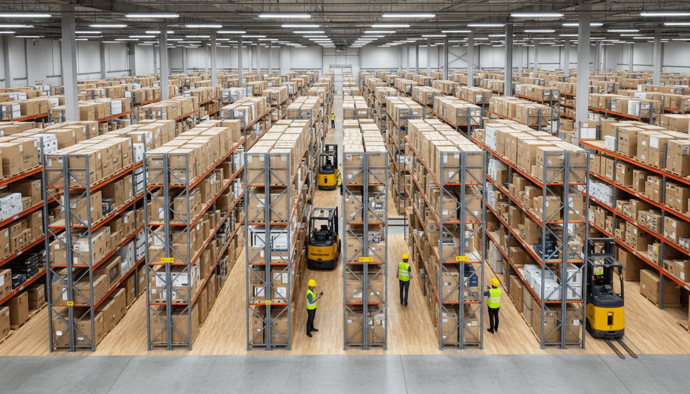 Modern logistics warehouse with organized Euro Pallet stacks ready for distribution
